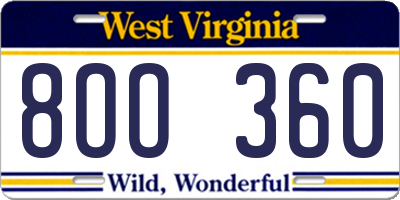 WV license plate 8OO360