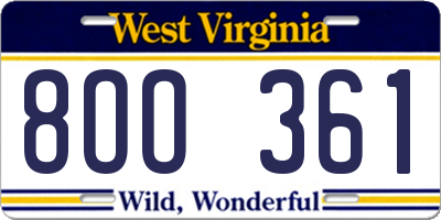 WV license plate 8OO361