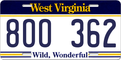 WV license plate 8OO362