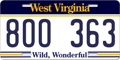 WV license plate 8OO363