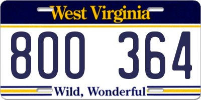 WV license plate 8OO364