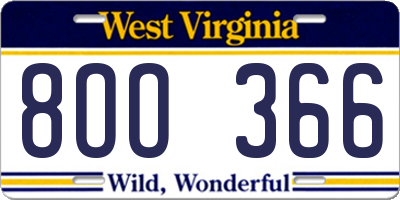 WV license plate 8OO366