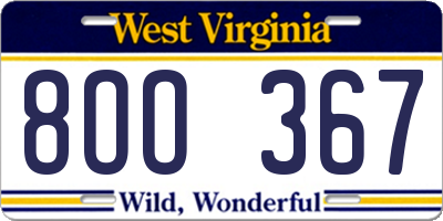 WV license plate 8OO367