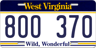 WV license plate 8OO370