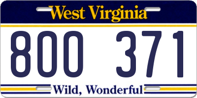 WV license plate 8OO371