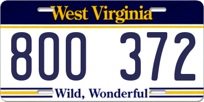 WV license plate 8OO372