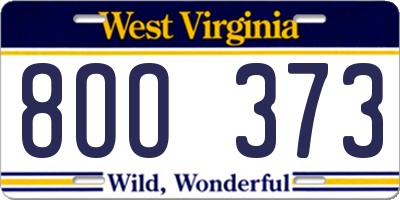WV license plate 8OO373