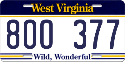 WV license plate 8OO377