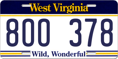 WV license plate 8OO378