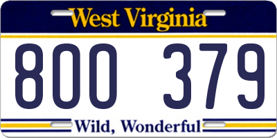 WV license plate 8OO379