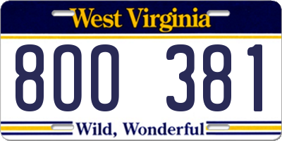 WV license plate 8OO381