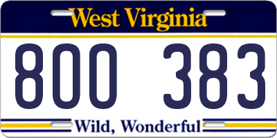 WV license plate 8OO383