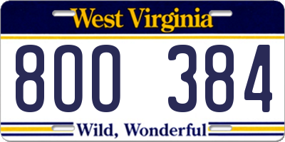 WV license plate 8OO384