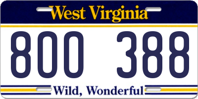 WV license plate 8OO388