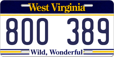 WV license plate 8OO389