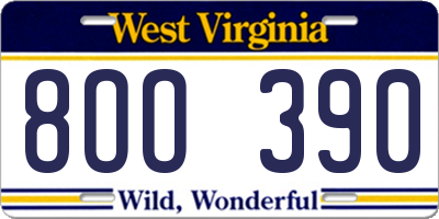 WV license plate 8OO390