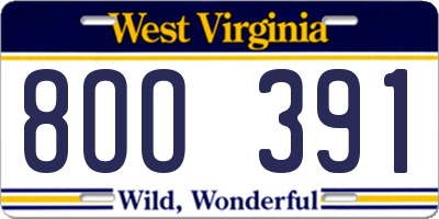 WV license plate 8OO391