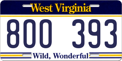 WV license plate 8OO393