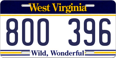 WV license plate 8OO396