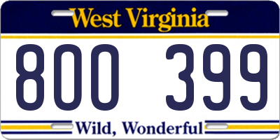 WV license plate 8OO399