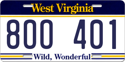 WV license plate 8OO401