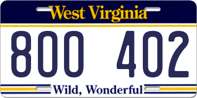 WV license plate 8OO402