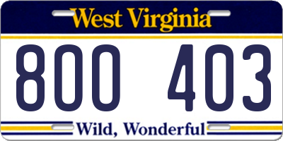 WV license plate 8OO403