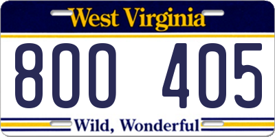 WV license plate 8OO405