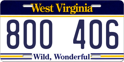 WV license plate 8OO406