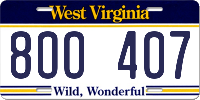WV license plate 8OO407