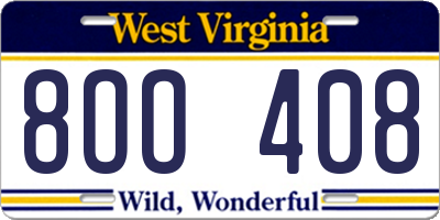 WV license plate 8OO408
