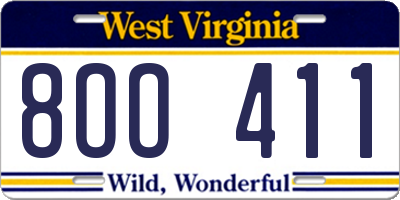 WV license plate 8OO411