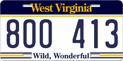 WV license plate 8OO413