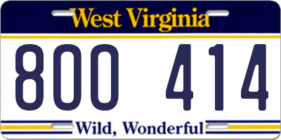 WV license plate 8OO414