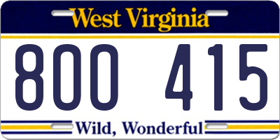 WV license plate 8OO415