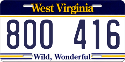 WV license plate 8OO416
