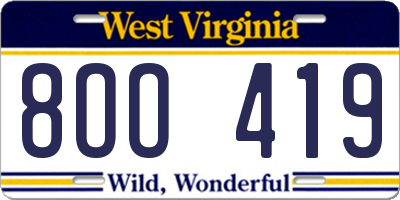 WV license plate 8OO419