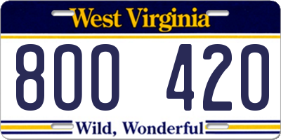 WV license plate 8OO420