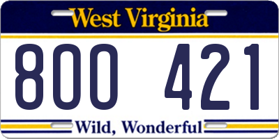 WV license plate 8OO421