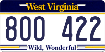 WV license plate 8OO422
