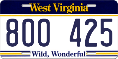 WV license plate 8OO425