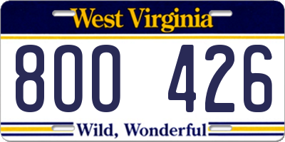 WV license plate 8OO426