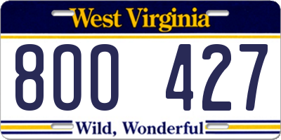 WV license plate 8OO427