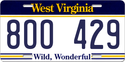 WV license plate 8OO429
