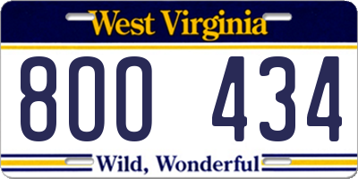 WV license plate 8OO434