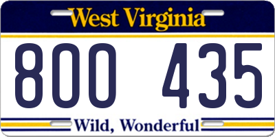 WV license plate 8OO435