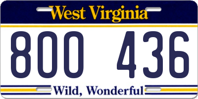 WV license plate 8OO436