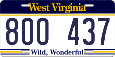 WV license plate 8OO437