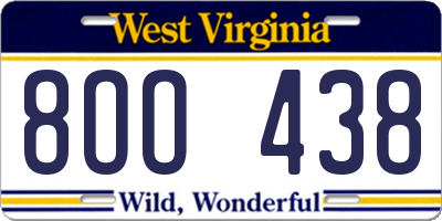 WV license plate 8OO438