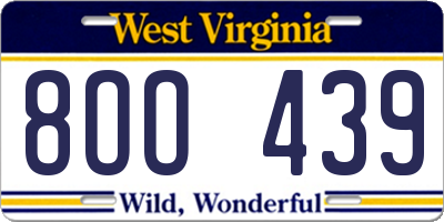 WV license plate 8OO439